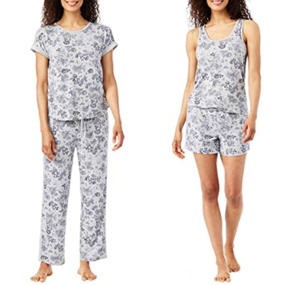 NWT Lucky Brand Women's 4 Piece Pajama Set Size Medium Gray Blue $85 1E159